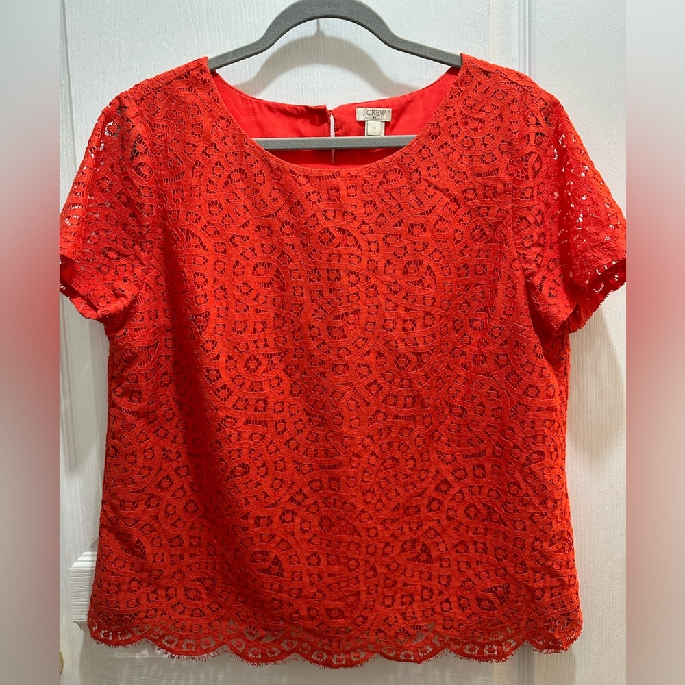 J. Crew Coral Eyelet lined short sleeve shirt Size 12